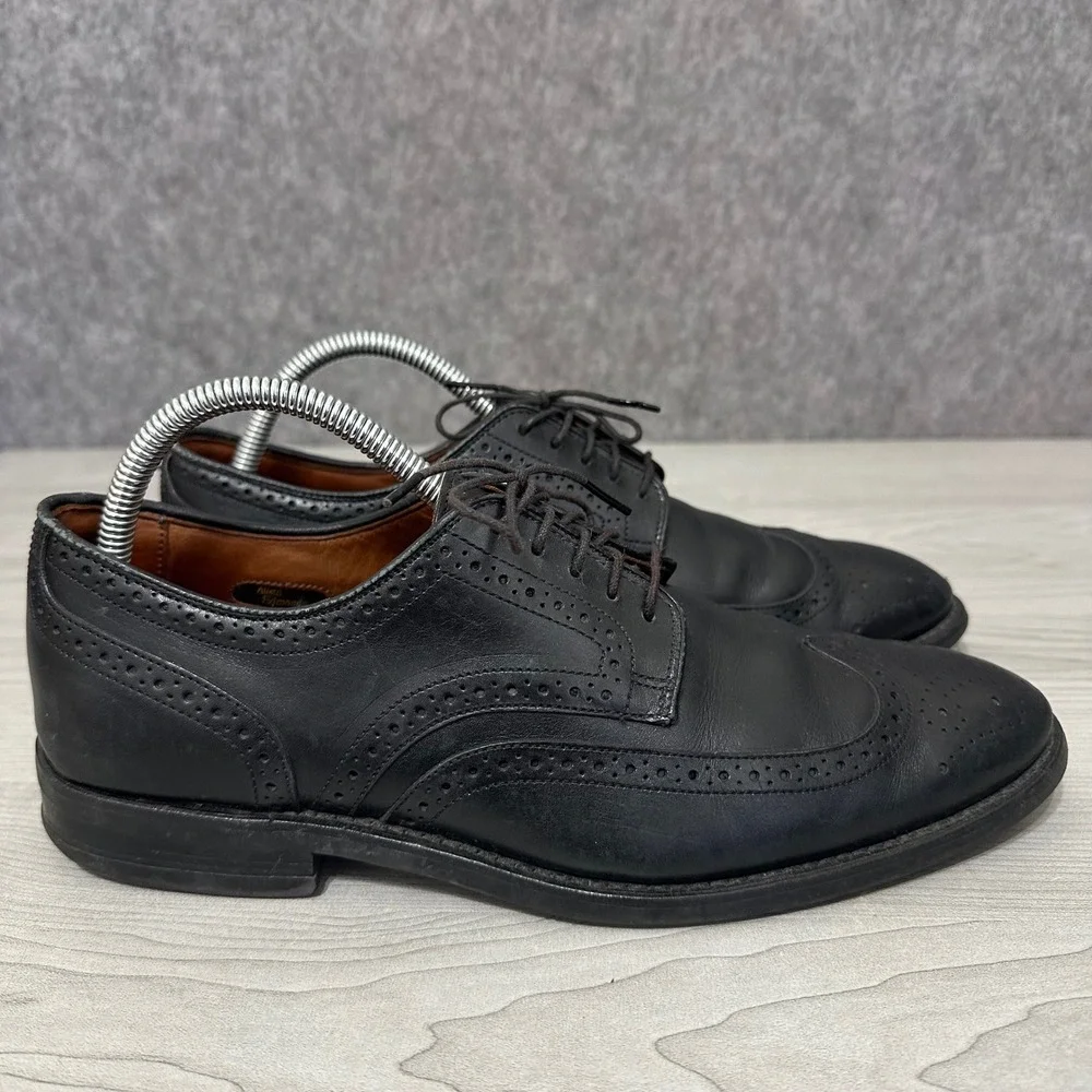 Allen Edmonds Lombard Shoes Mens 8.5 Black Leather Brogue‎ Wingtip Oxford